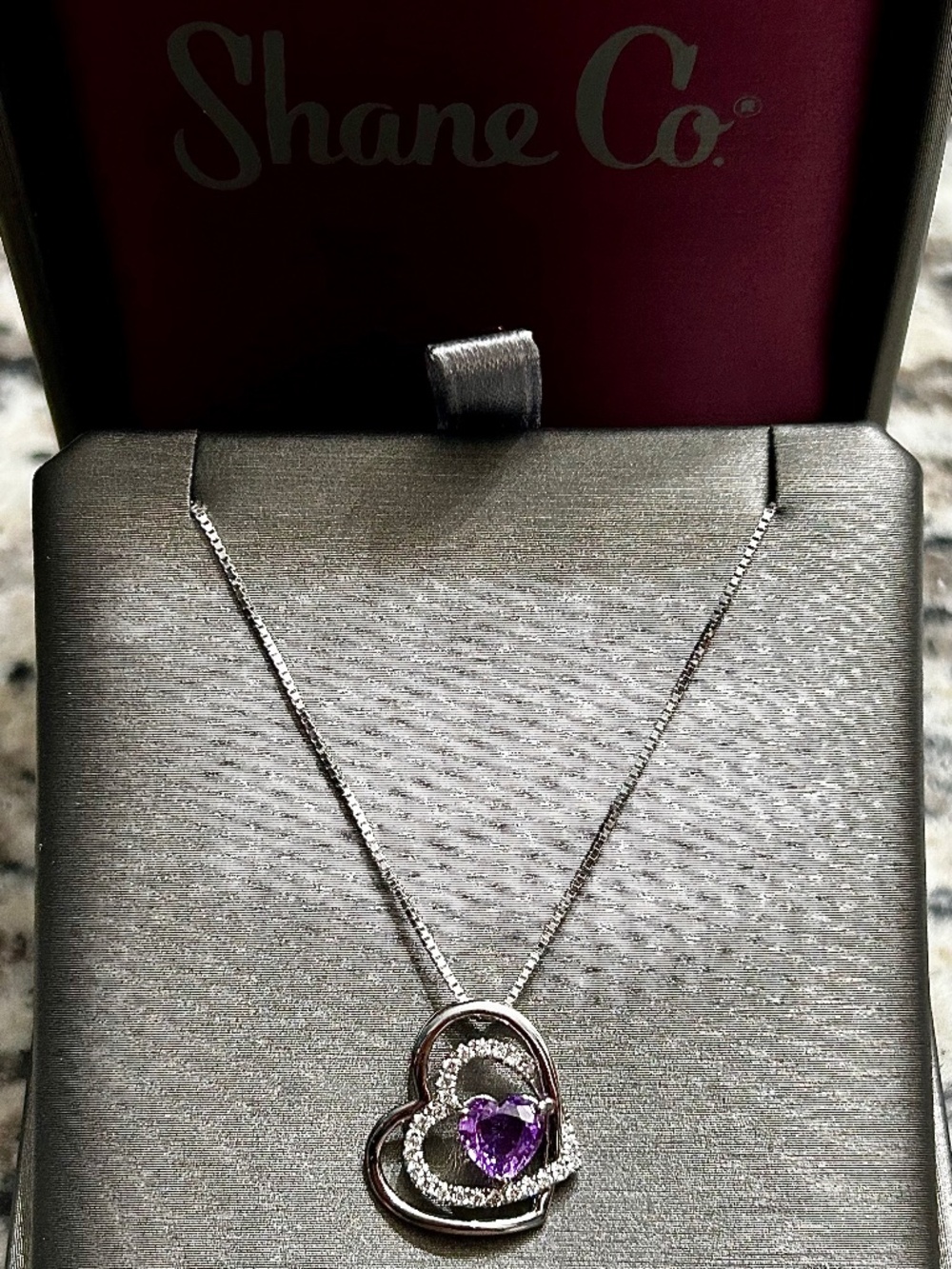 Shane Co. 14K White Gold Lavender Sapphire & Diamond Triple Heart Pendant Suite
